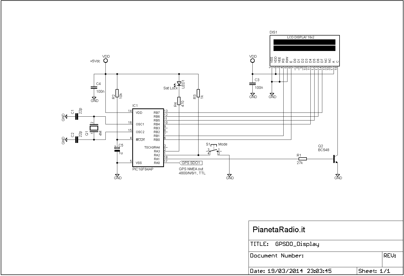 GPSDO Display - Schema elettrico