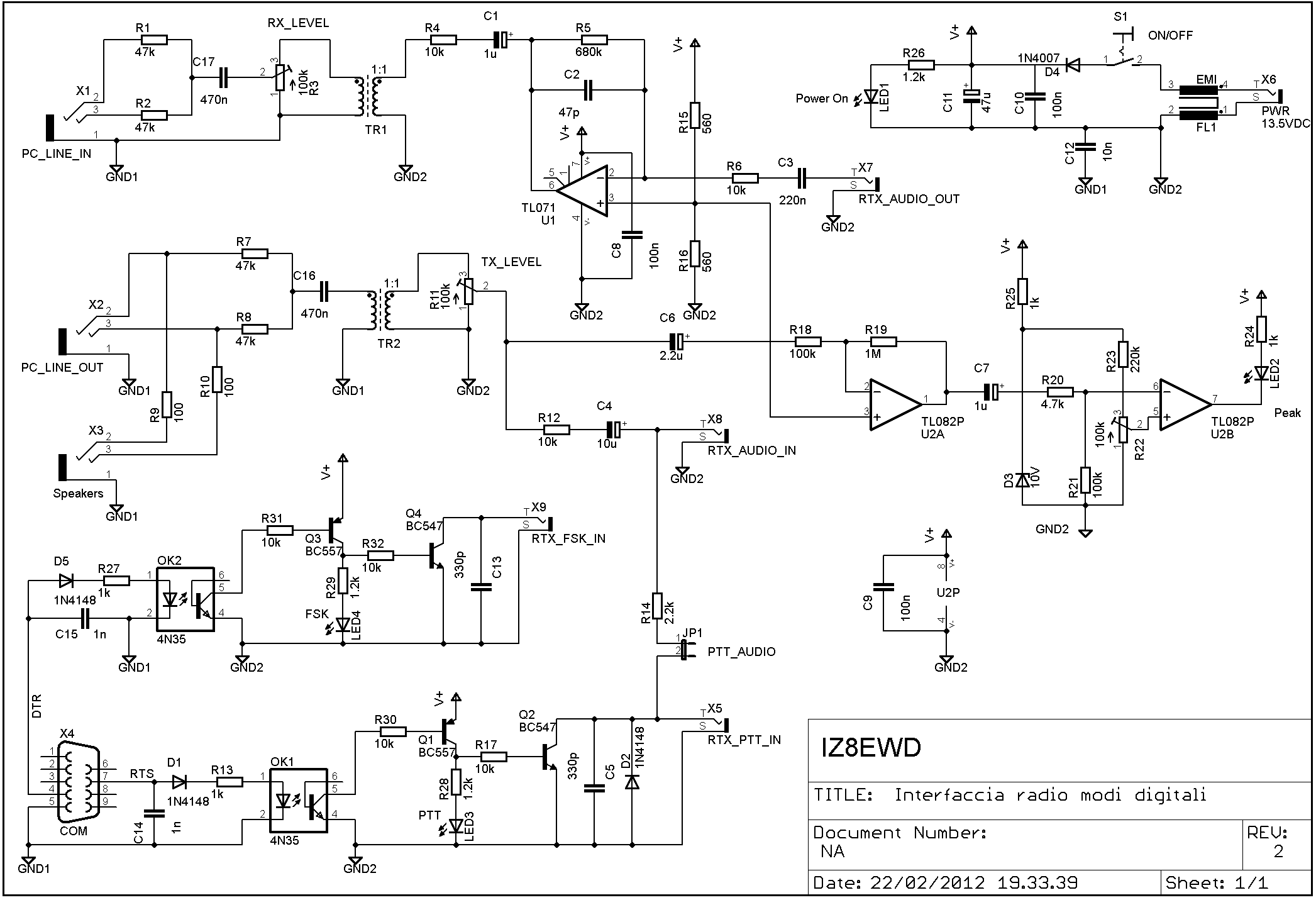 Interfaccia radio modi digitali - Schema elettrico