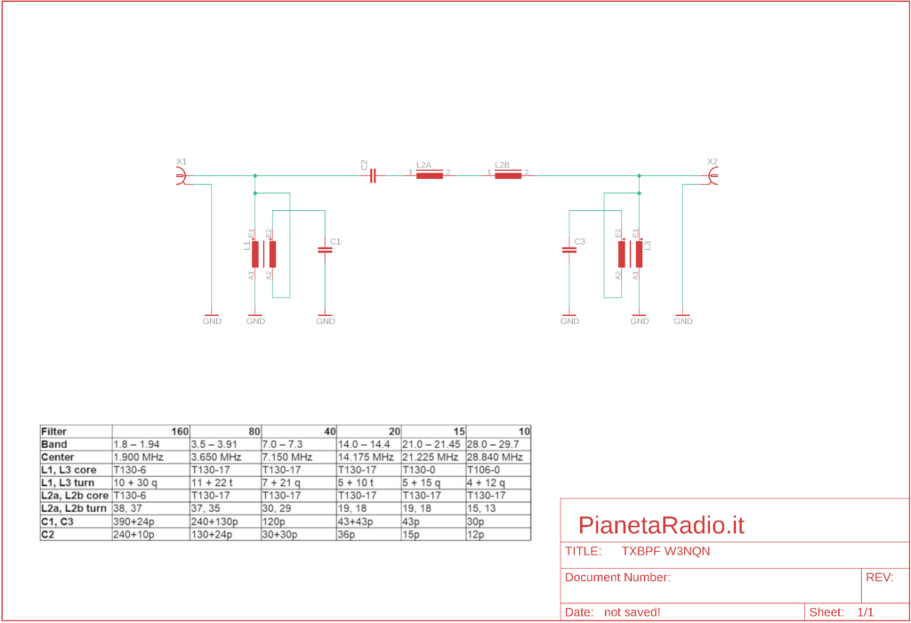 TX bandpass filter - Schema elettrico