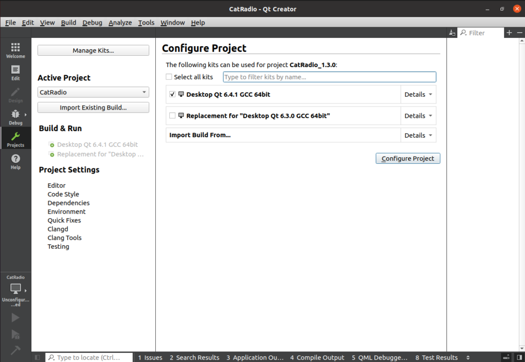 Qt - Configure CatRadio project